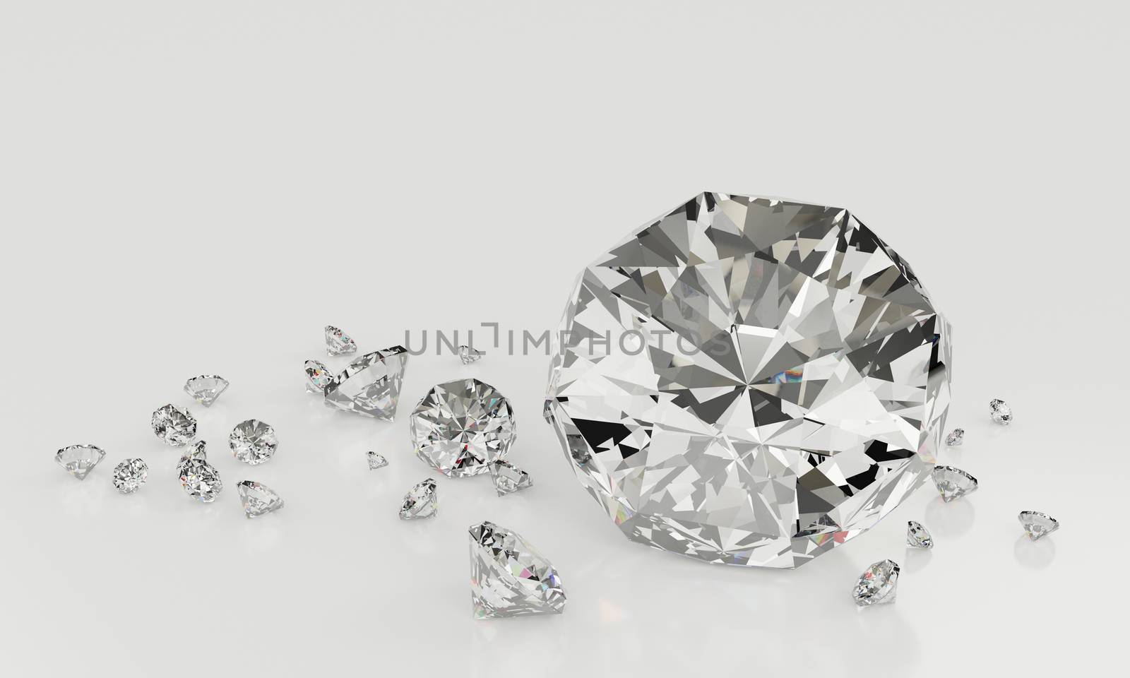 Many size Diamonds on  white background with Reflection. by ridersuperone