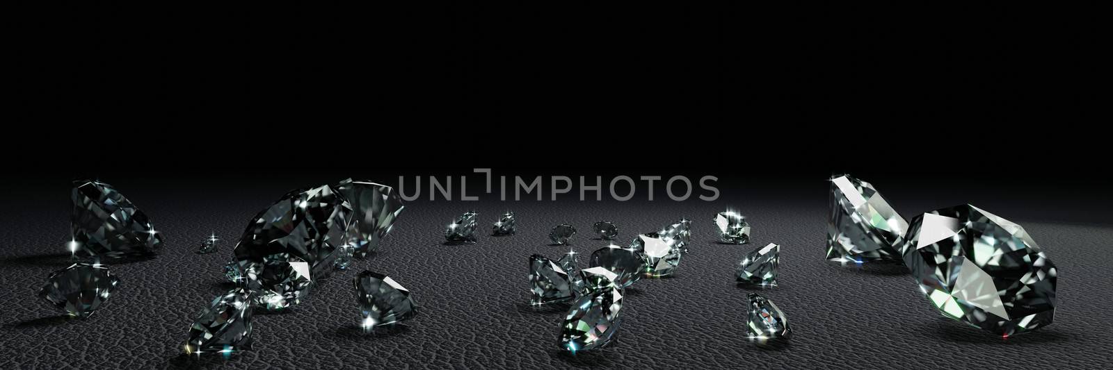 3D Rendering many size diamonds on dark gray  surface by ridersuperone