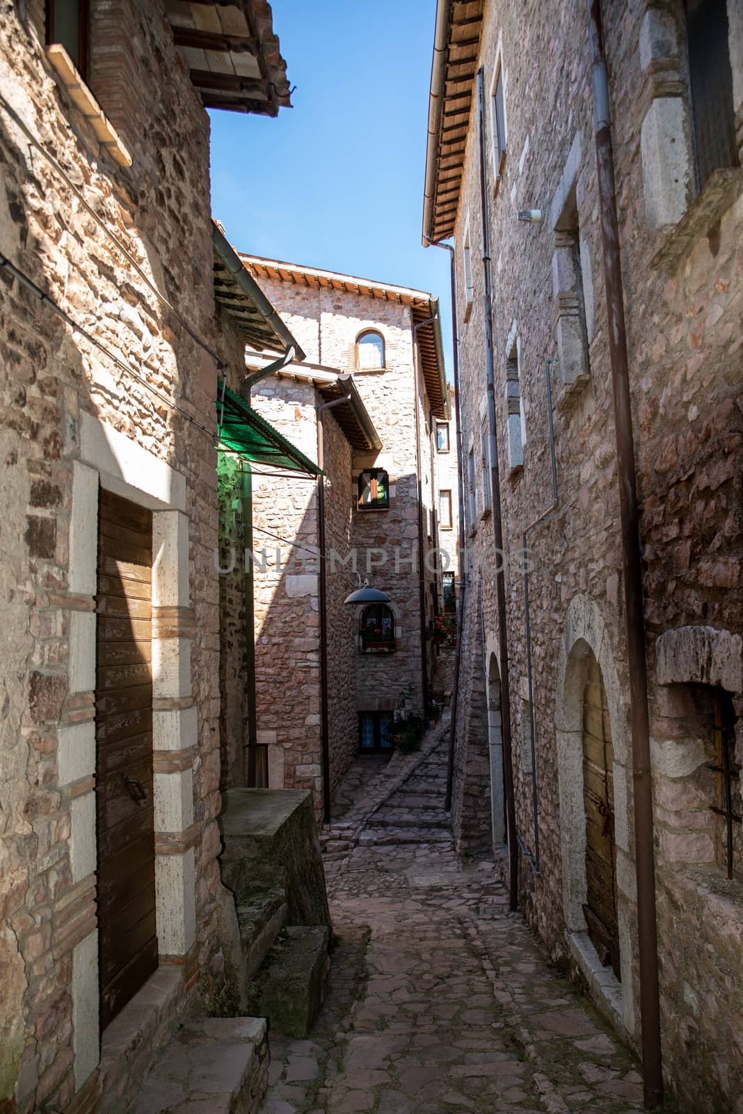 macerino,italy june 02 2020 :ancient village of macerino completely made of stone foreshortenings and houses