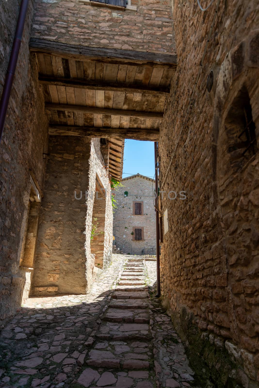 macerino,italy june 02 2020 :ancient village of macerino completely made of stone foreshortenings and houses