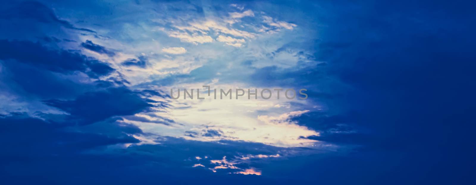 Dramatic cloudy sky at sunrise, nature and background