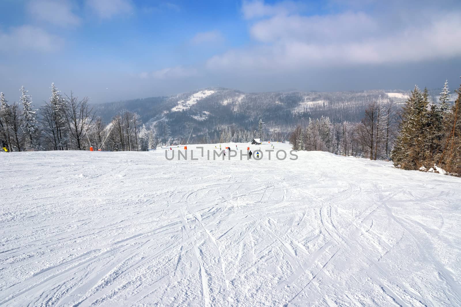 Ski slope in Szczyrk in Beskid Mountains, Poland