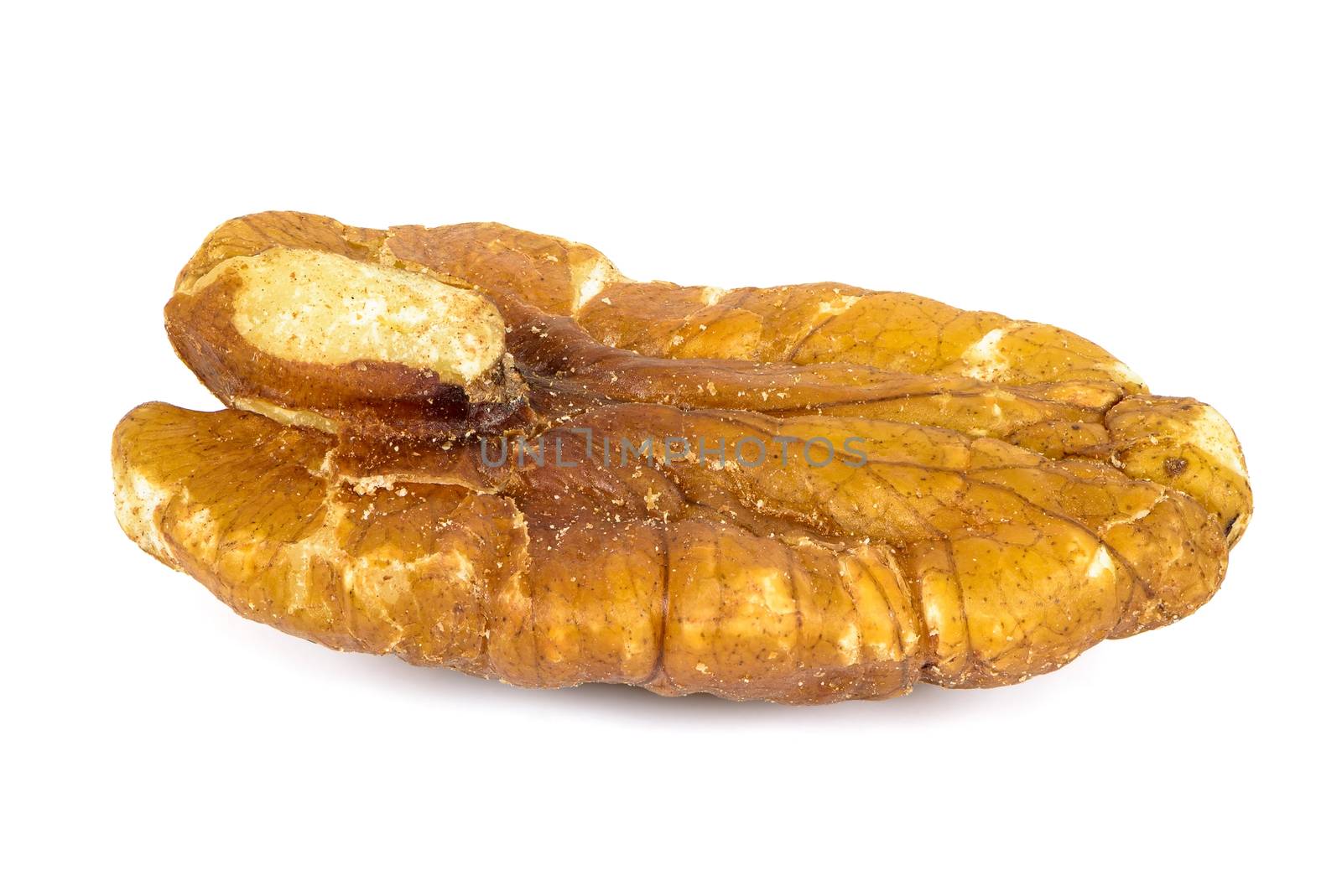 Close-up of pecan nut isolated on white background with clipping path