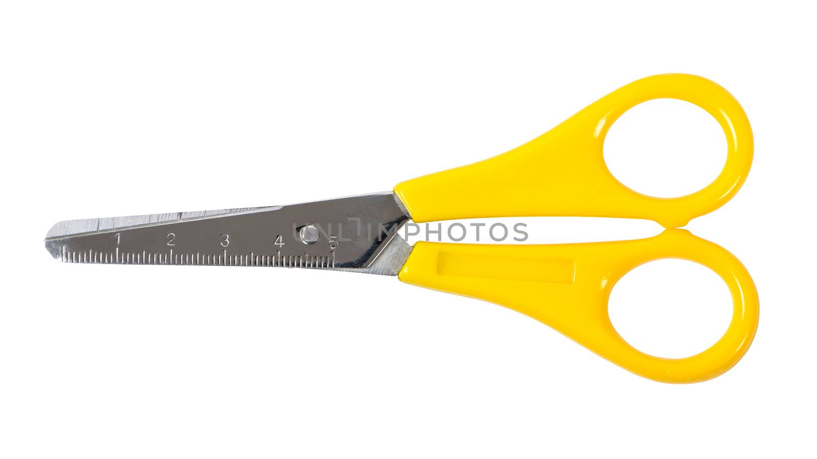 Yellow scissors with ruler isolated on white background by mkos83