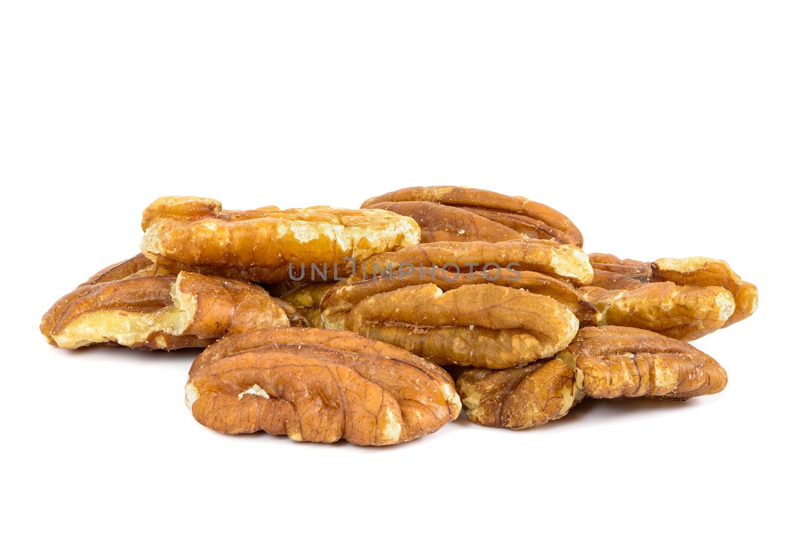 Heap of pecan nuts on white background by mkos83