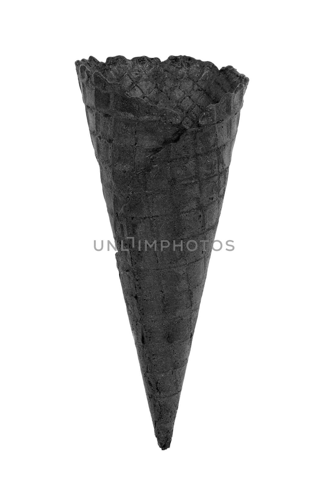 Black empty ice cream cone isolated on white background with clipping path
