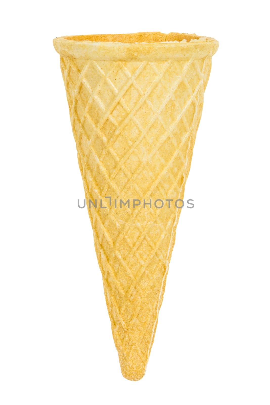 Empty ice cream cone isolated on white background with clipping path
