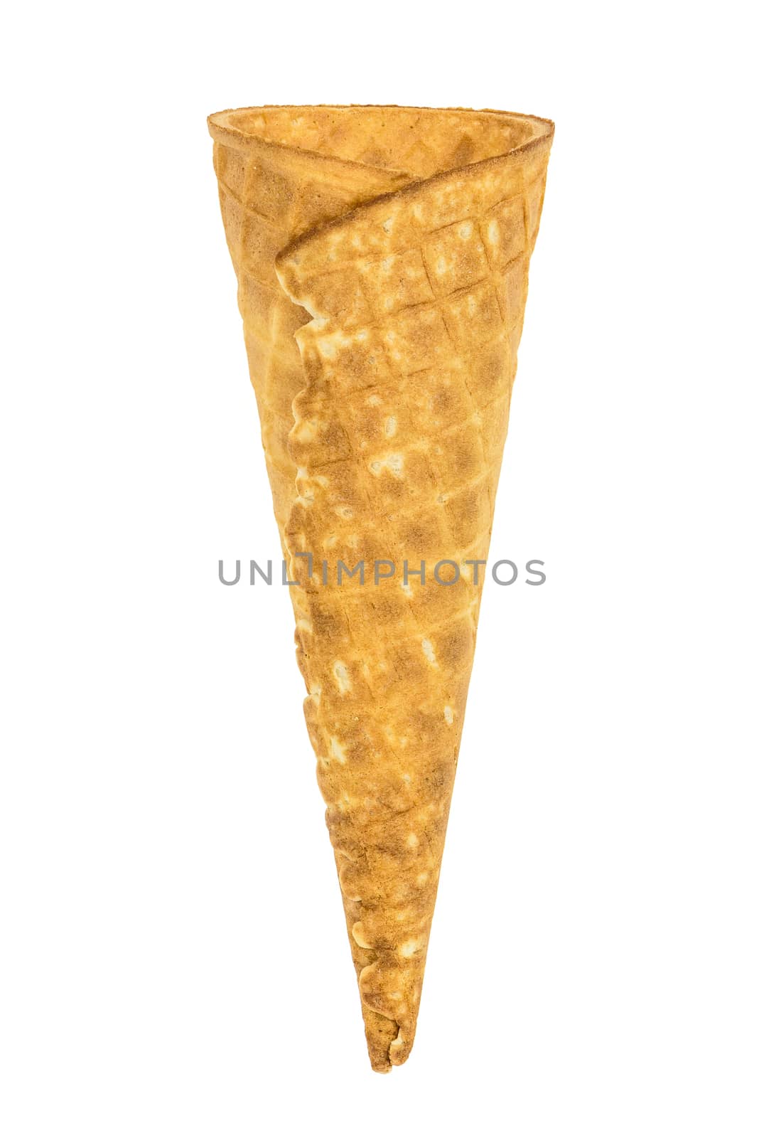 Empty ice cream cone on white background by mkos83