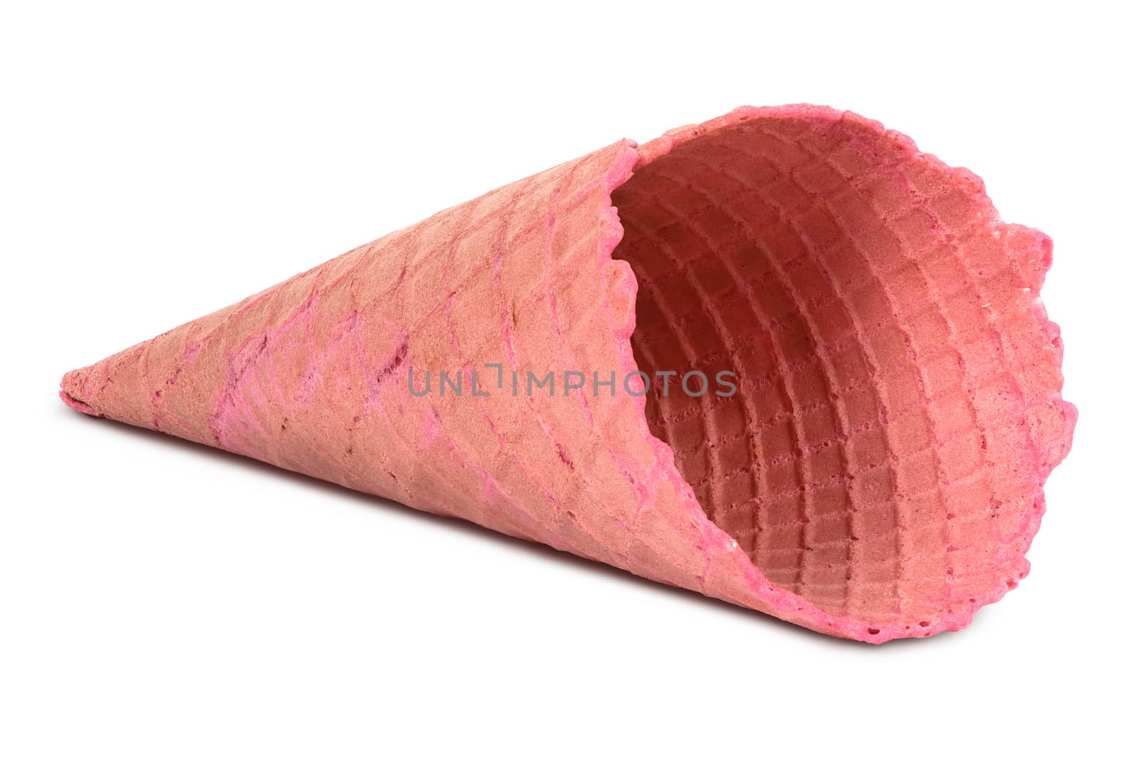 Empty ice cream cone isolated on white background with clipping path