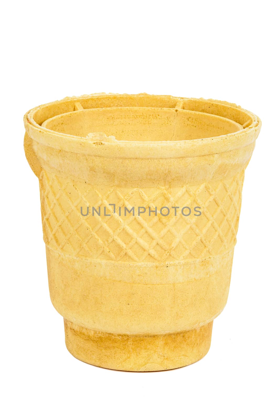 Empty waffle ice cream cup on white background by mkos83