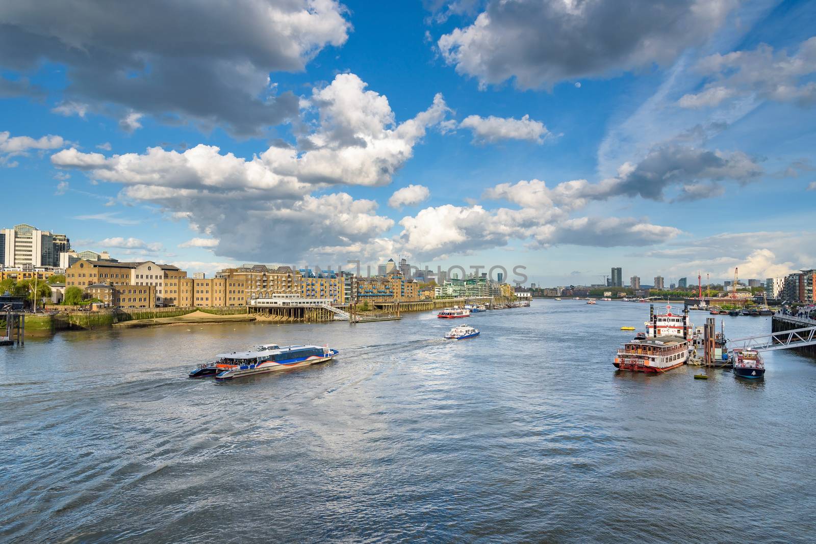 Boats on River Thames in London, United Kingdom