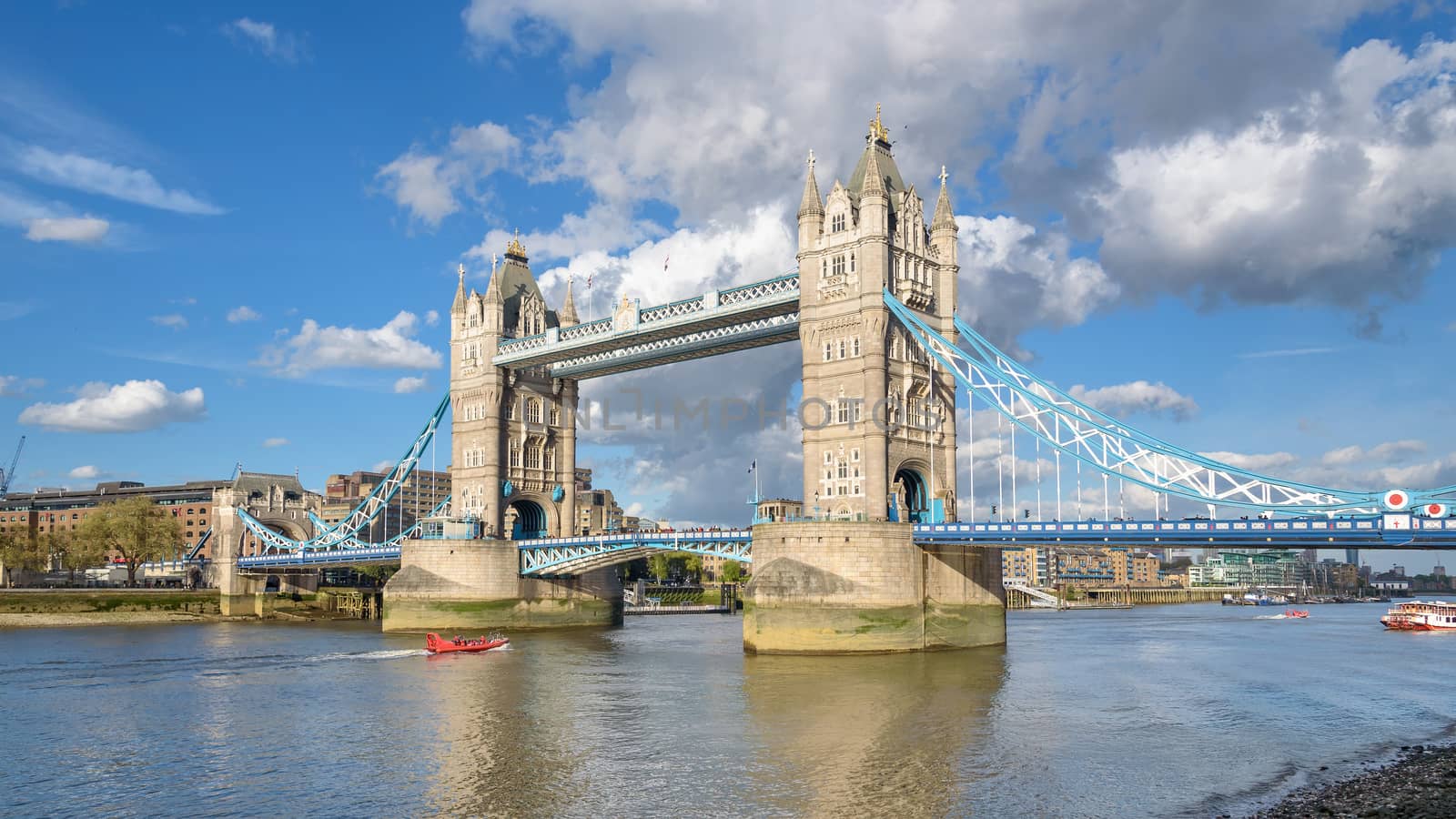 View of Tower Bridge, bascule and suspension bridge in London, UK