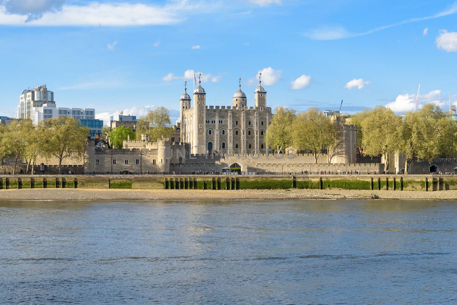 Historical building Tower of London, famous landmark of United Kingdom on a cloudy day