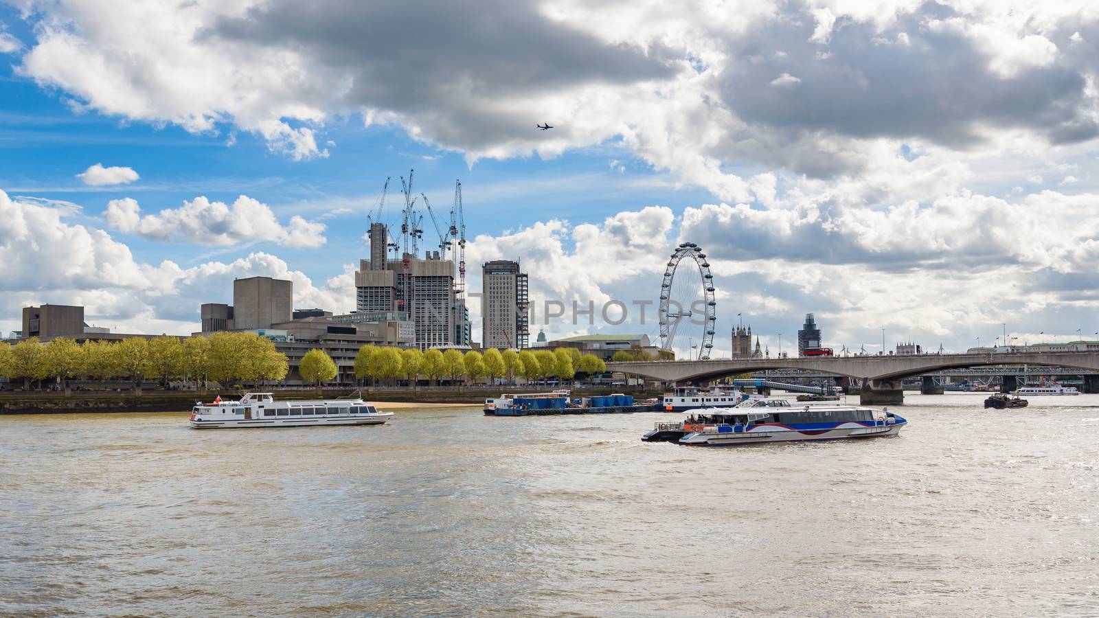 Ships on River Thames in London, United Kingdom