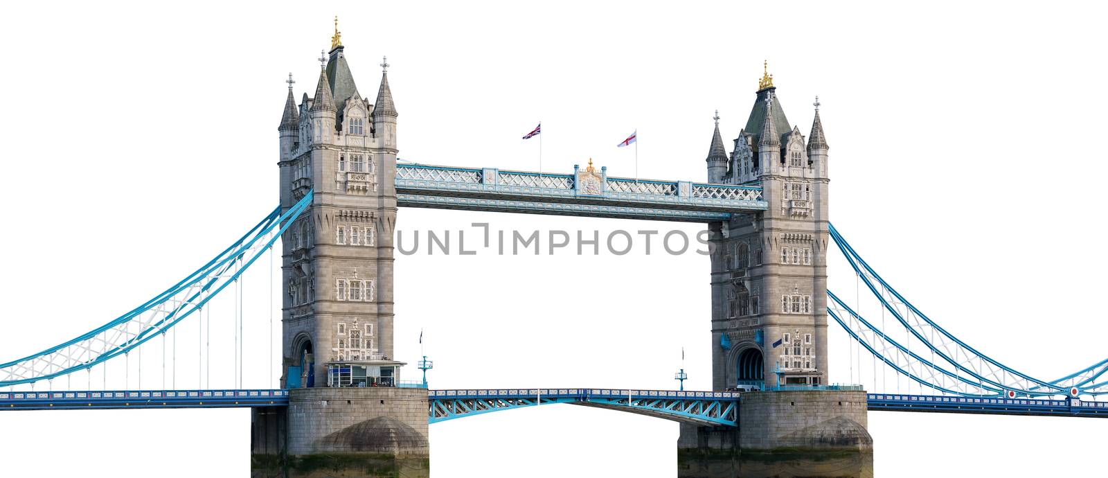 Tower Bridge in London isolated on white background with clipping path