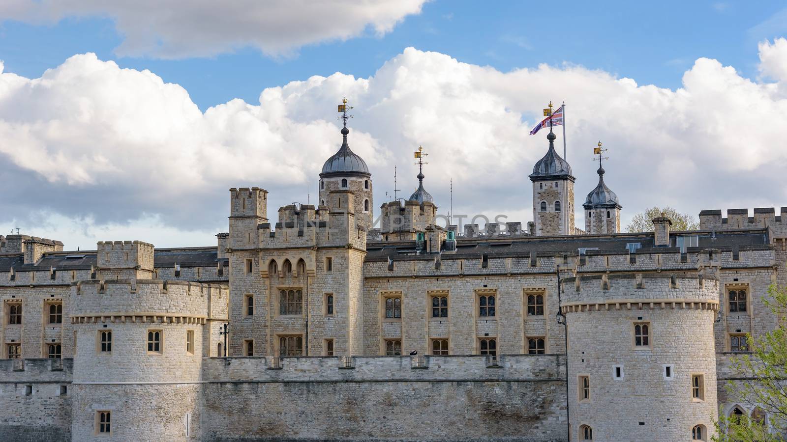 Architecture of Tower of London, medieval prison and famous landmark of british capital