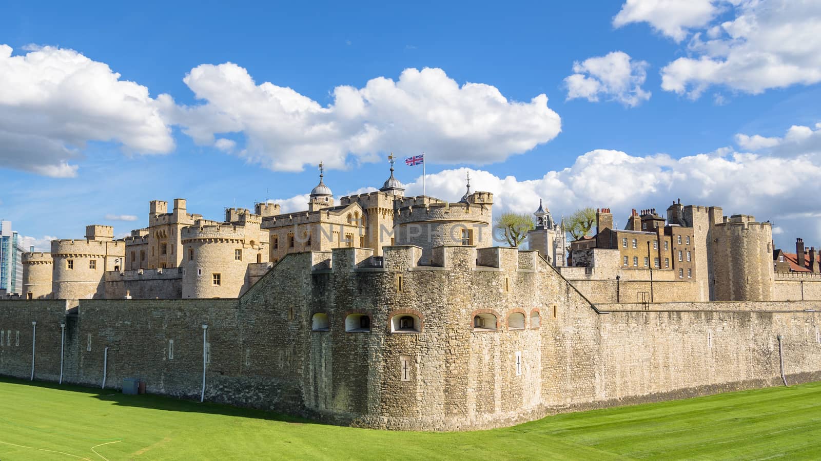 Architecture of Tower of London, medieval prison and famous landmark of british capital