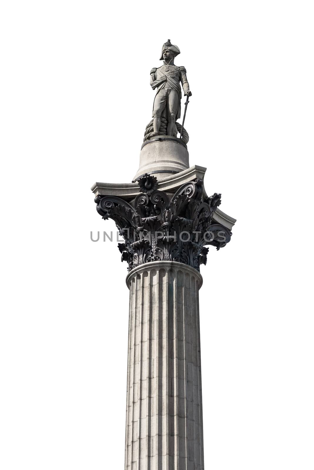 Nelsons Column isolated on white background with clipping path