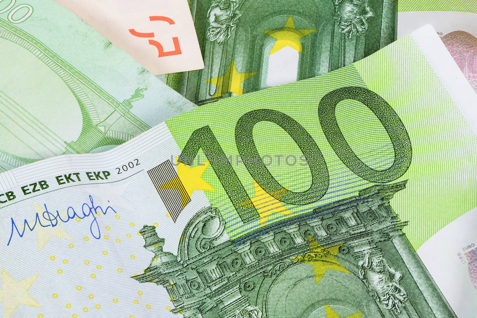 Closeup of 100 euro banknote as financial background