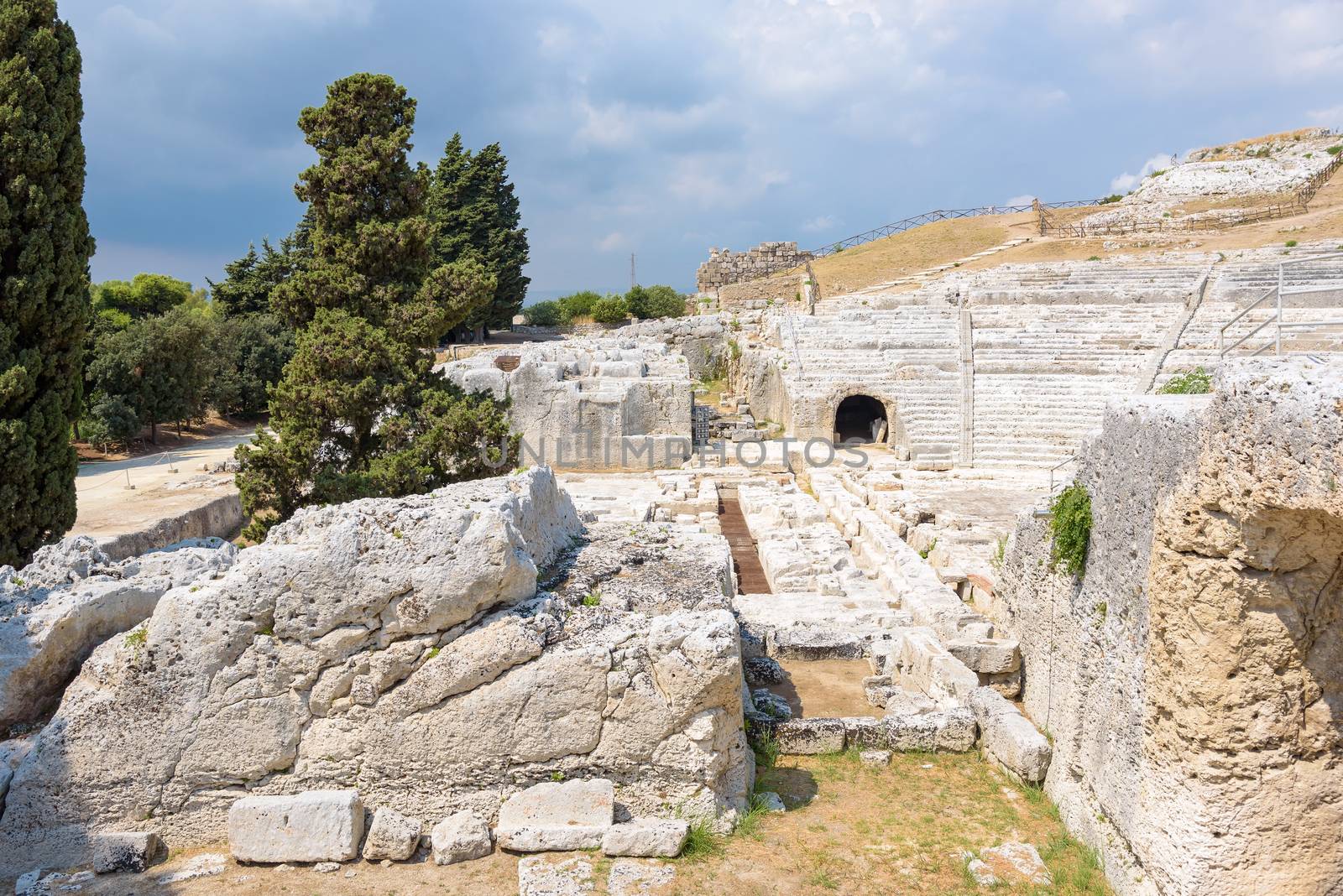 Ruins of greek ancient theatre of Syracuse, Sicily, Italy