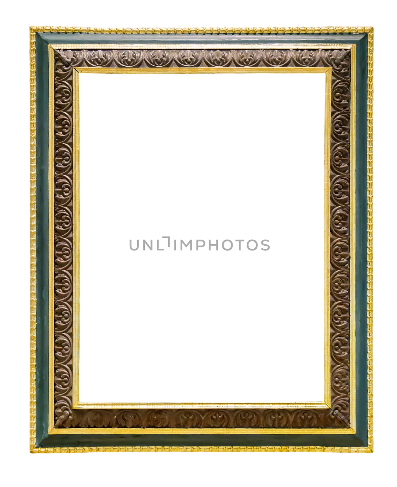 Green wooden picture frame with golden decorations by mkos83