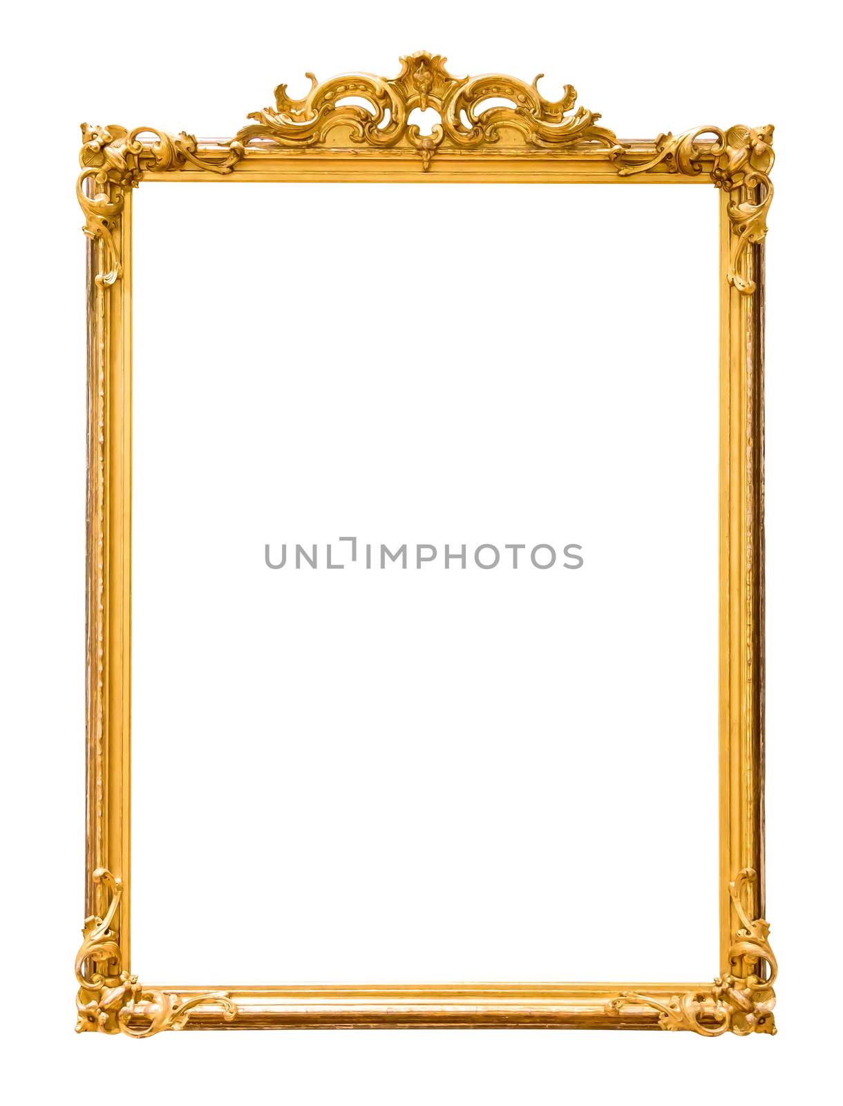 Golden decorative picture frame isolated on white background with clipping path