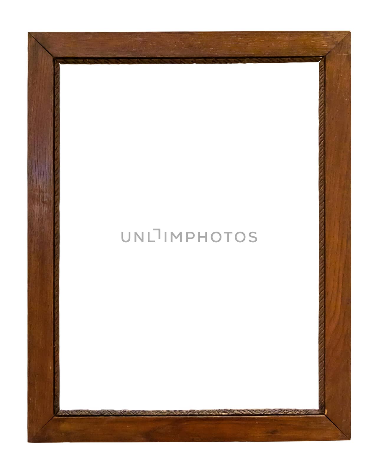 Dark wooden picture frame isolated on white background with clipping path