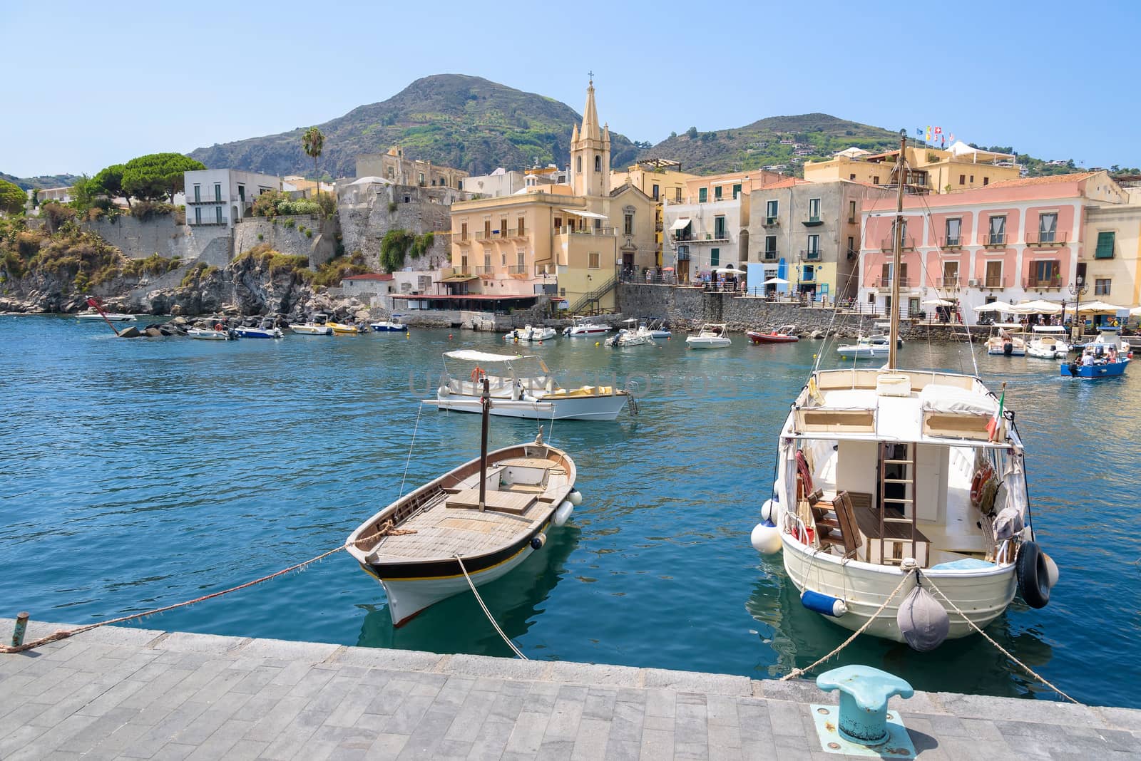 Boats at Marina Corta in Lipari town, Aeolian Islands, Italy