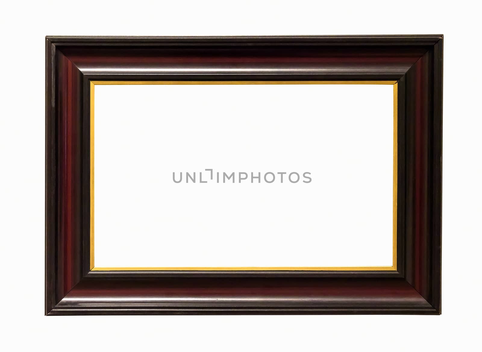 Dark wooden picture frame isolated on white background with clipping path