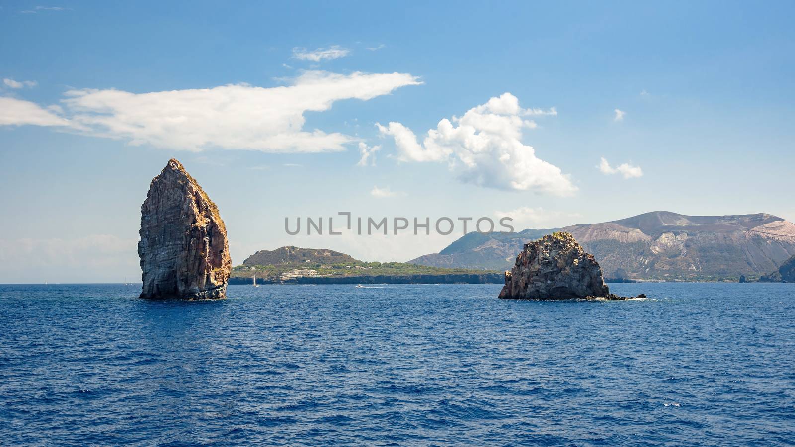 Faraglioni di Lipari - lonely rocks in the sea between Lipari and Vulcano islands, Aeolian Islands, Italy