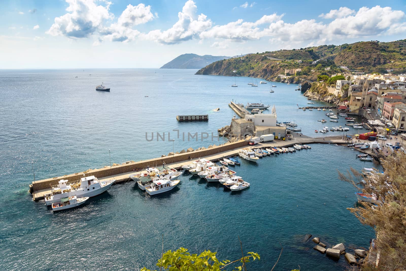 Aerial view of port in Lipari on Aeolian Islands by mkos83