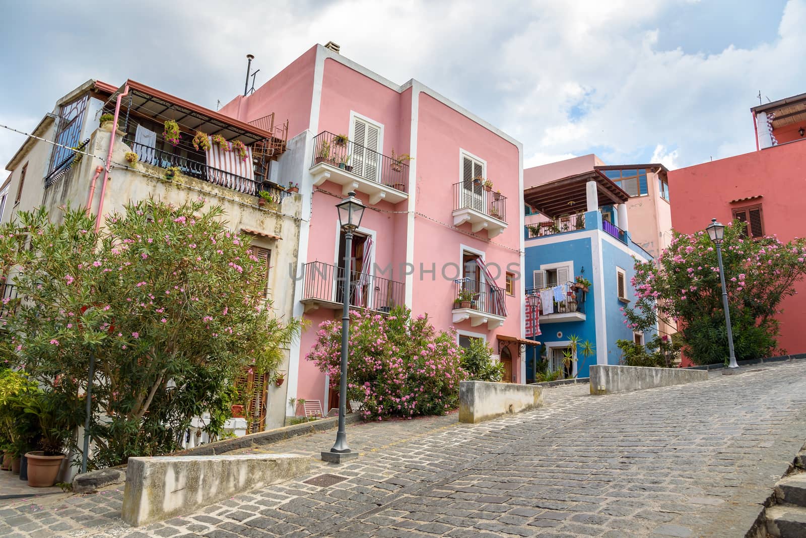 Colorful buildings in Lipari town, Aeolian Islands, Italy