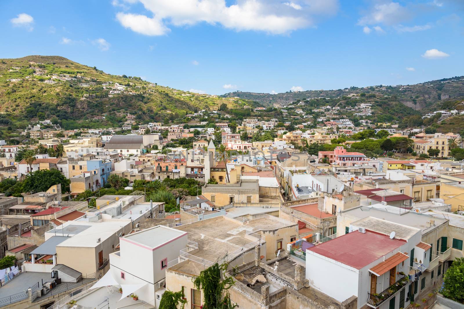 Aerial view of Lipari town, Aeolian Islands, Italy