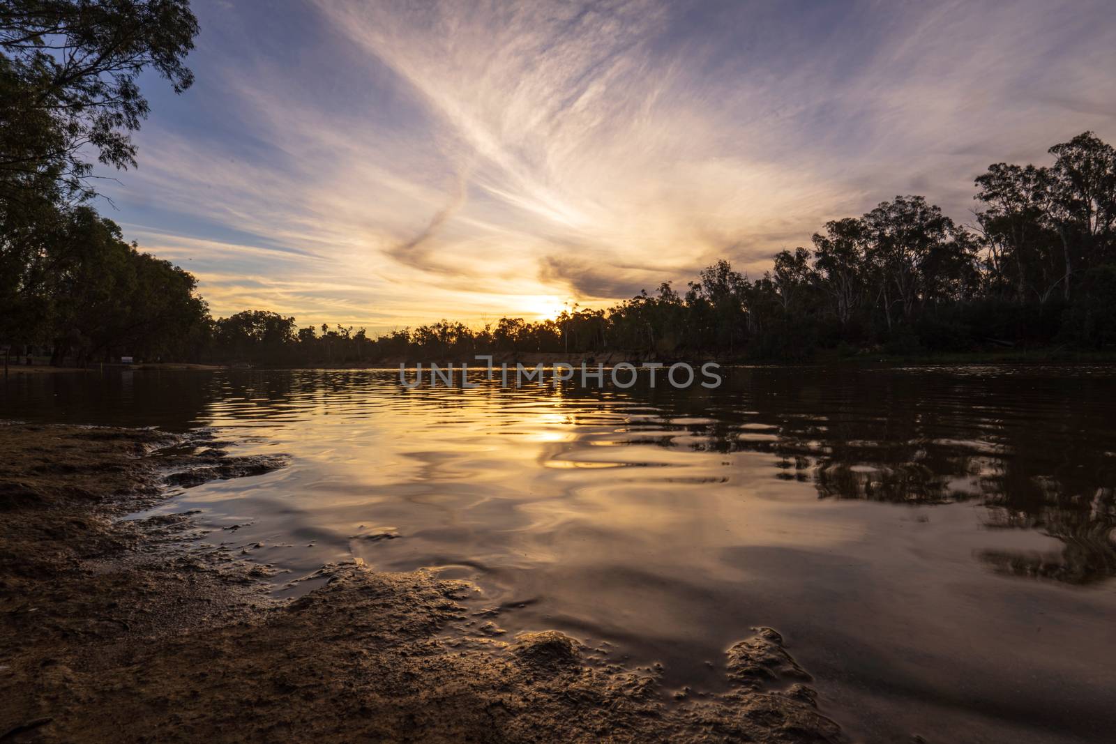 Sunset on the murray river in Echuca, Australia