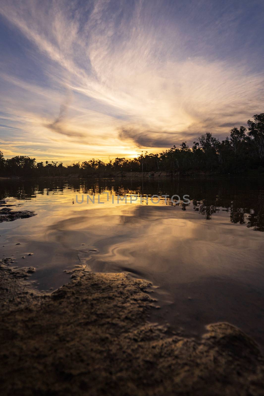 Sunset on the murray river in Echuca, Australia