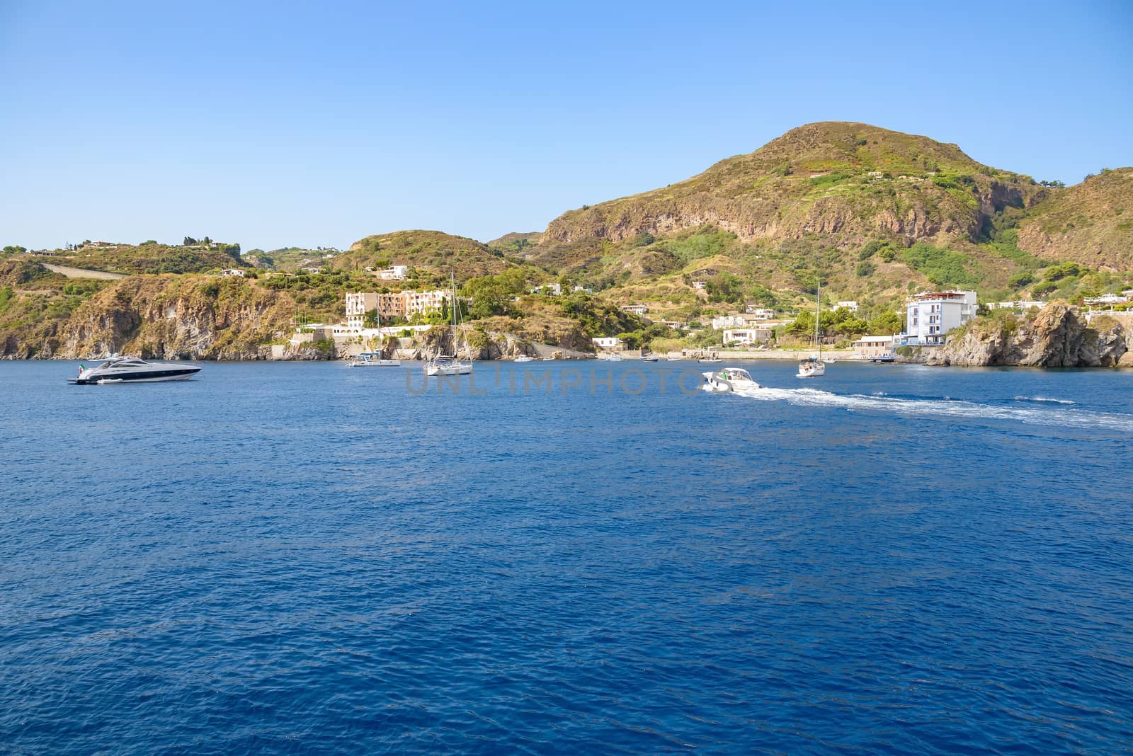 Lipari Island seen from the sea, Aeolian Islands, Italy