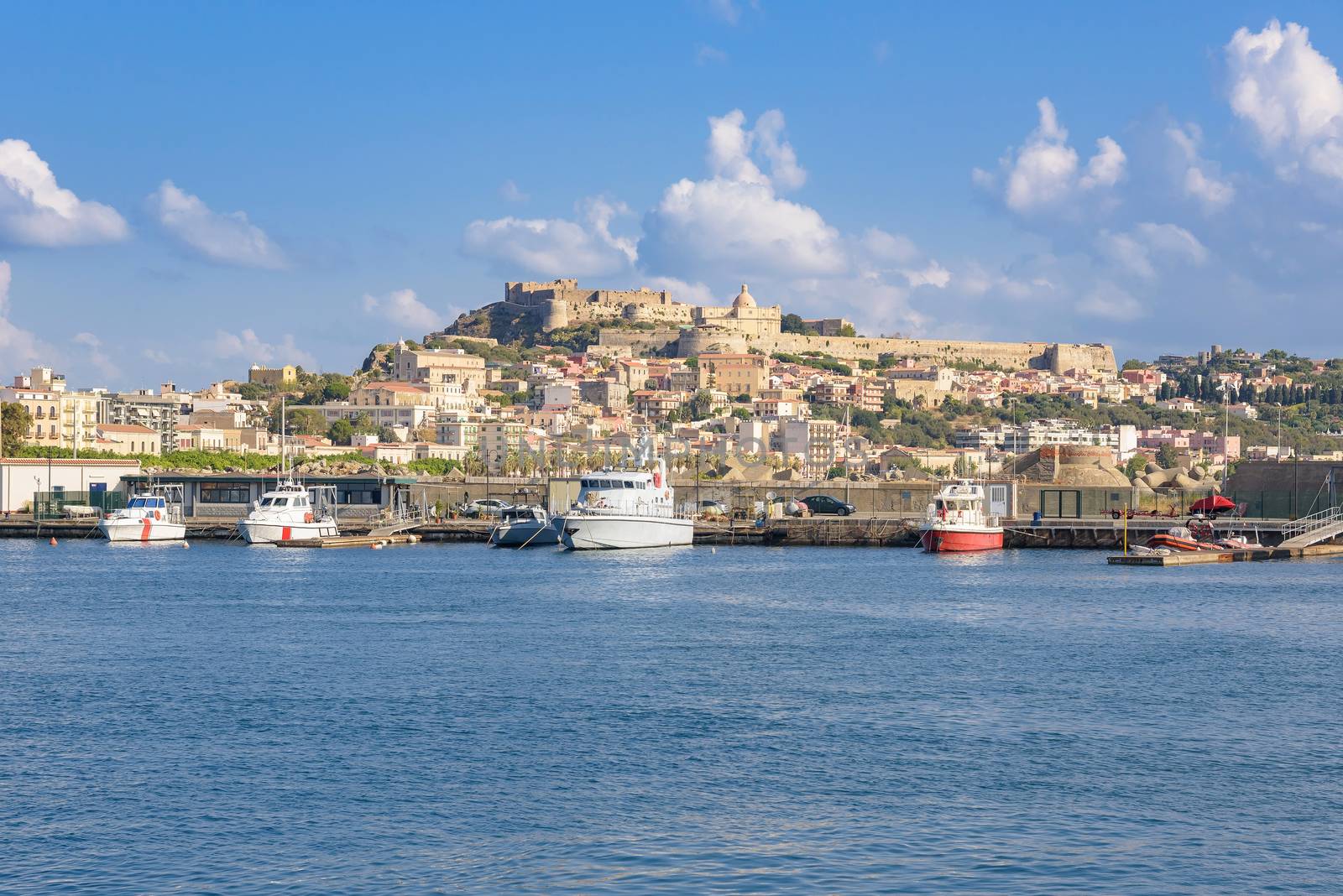 View of Milazzo town from the sea, Sicily, Italy