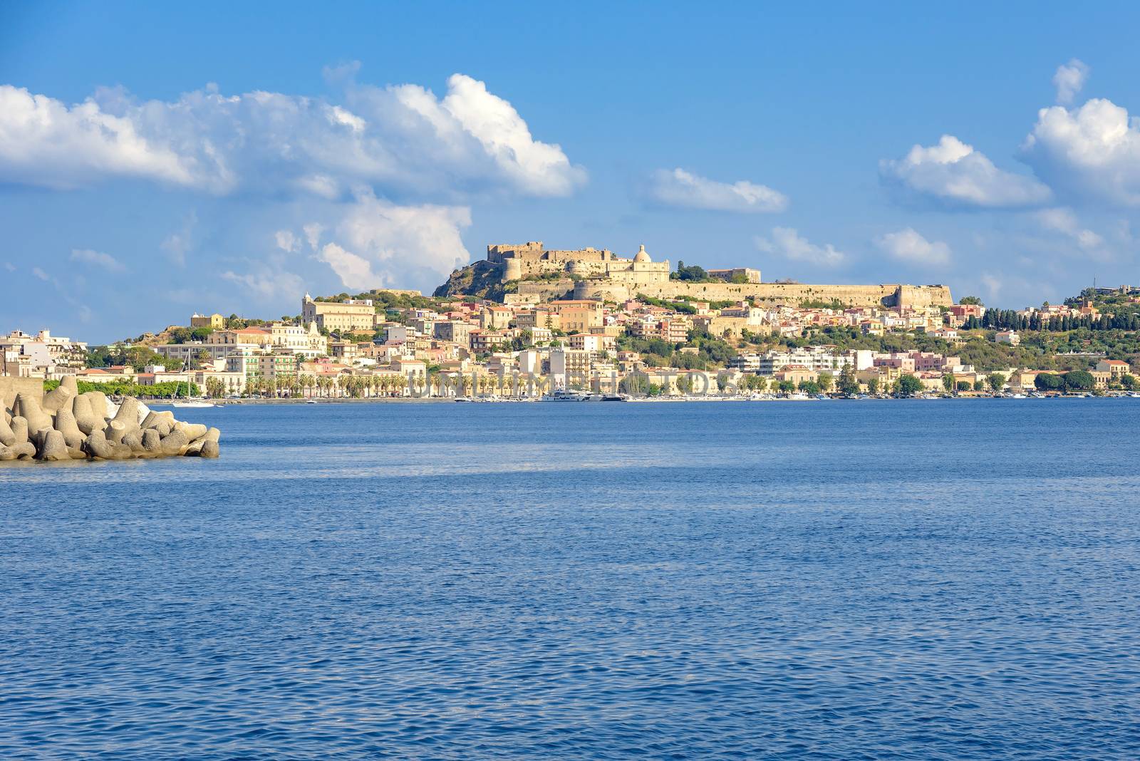 View of Milazzo town from the sea, Sicily, Italy