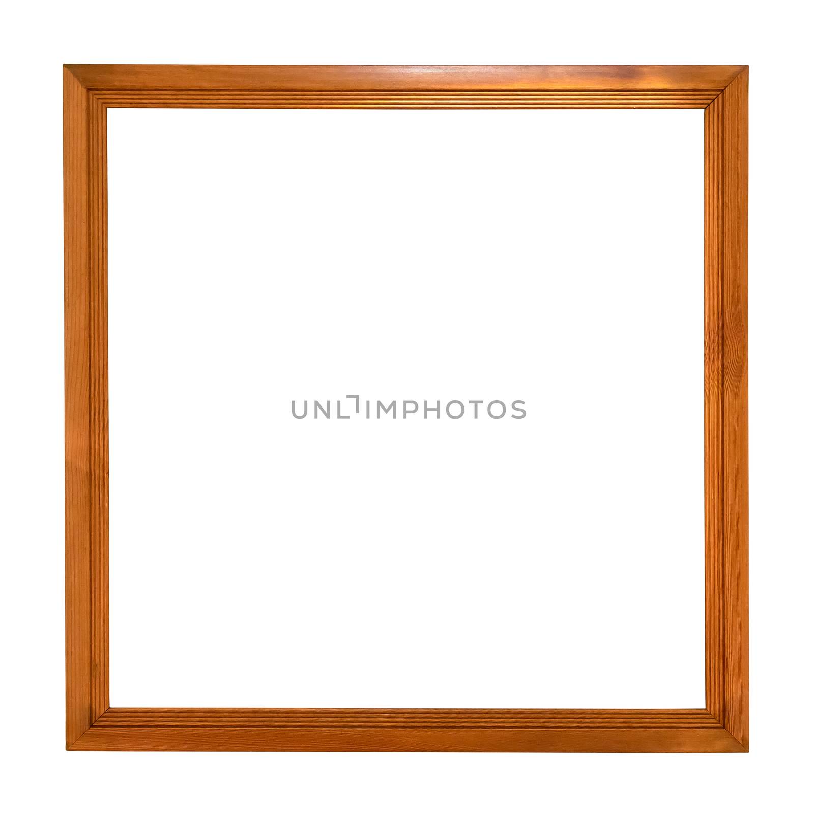 Square wooden picture frame isolated on white background with clipping path