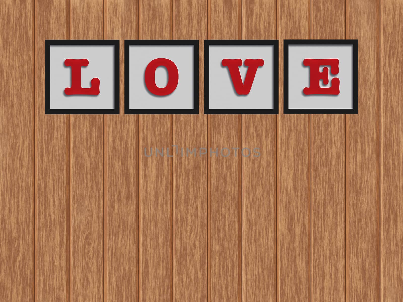 Word "LOVE" in black frame on the wood background by iamnoonmai