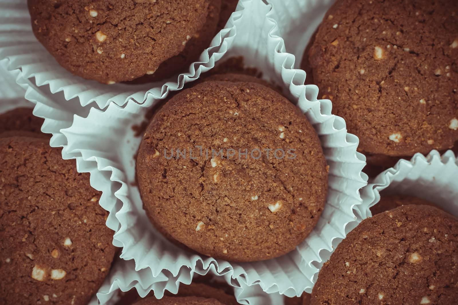 Traditional chocolate cashew butter cookies for food and sweet desserts concept
