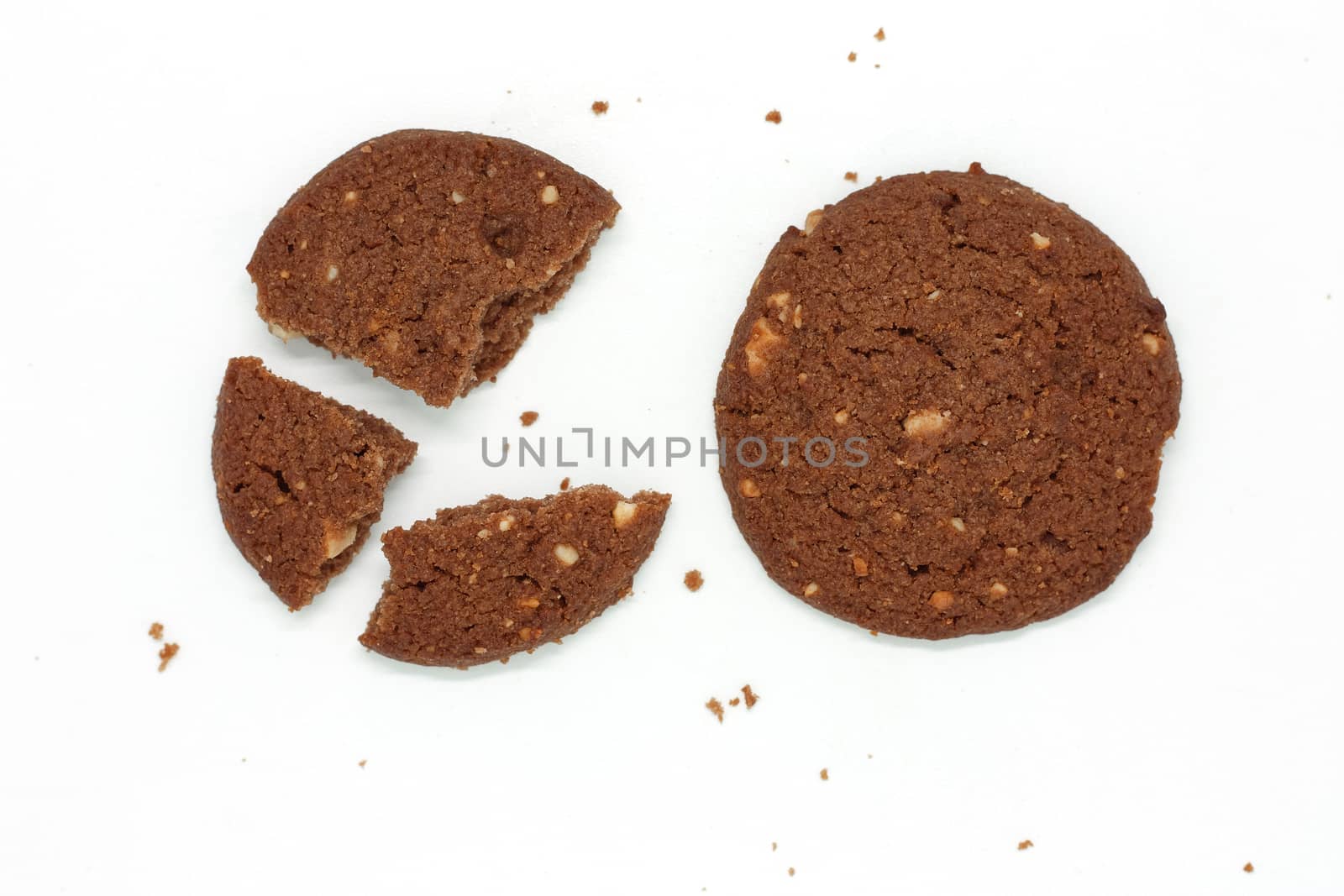 Traditional chocolate cashew butter cookies on white background for food and sweet desserts concept