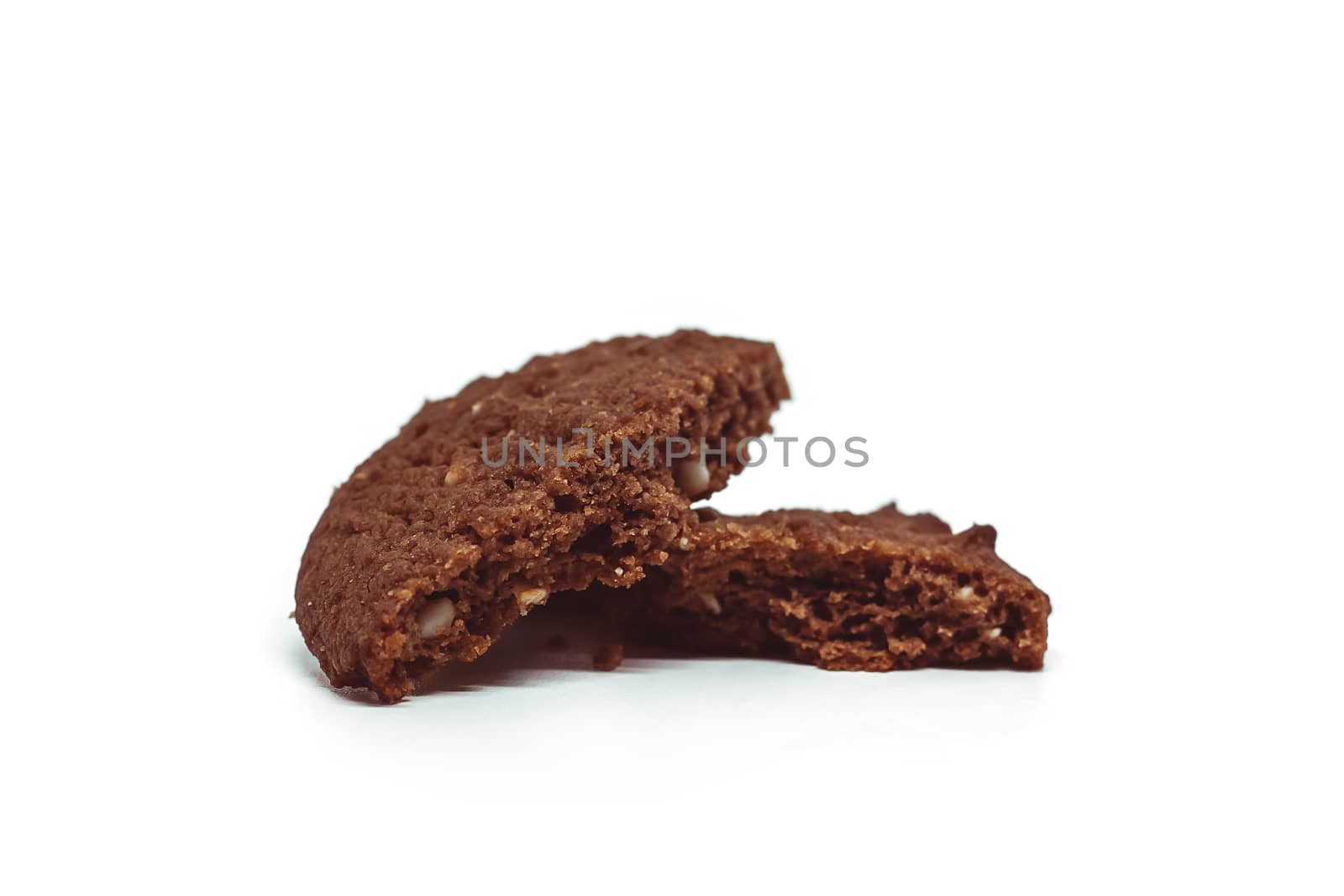 Traditional chocolate cashew butter cookies on white background for food and sweet desserts concept