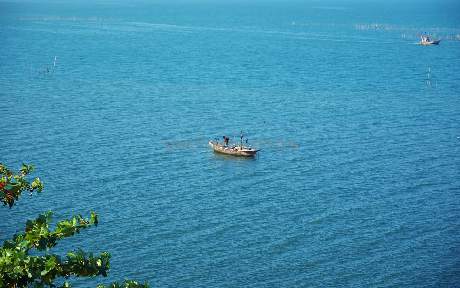 View of sea surface and fisherman boat for nature concept