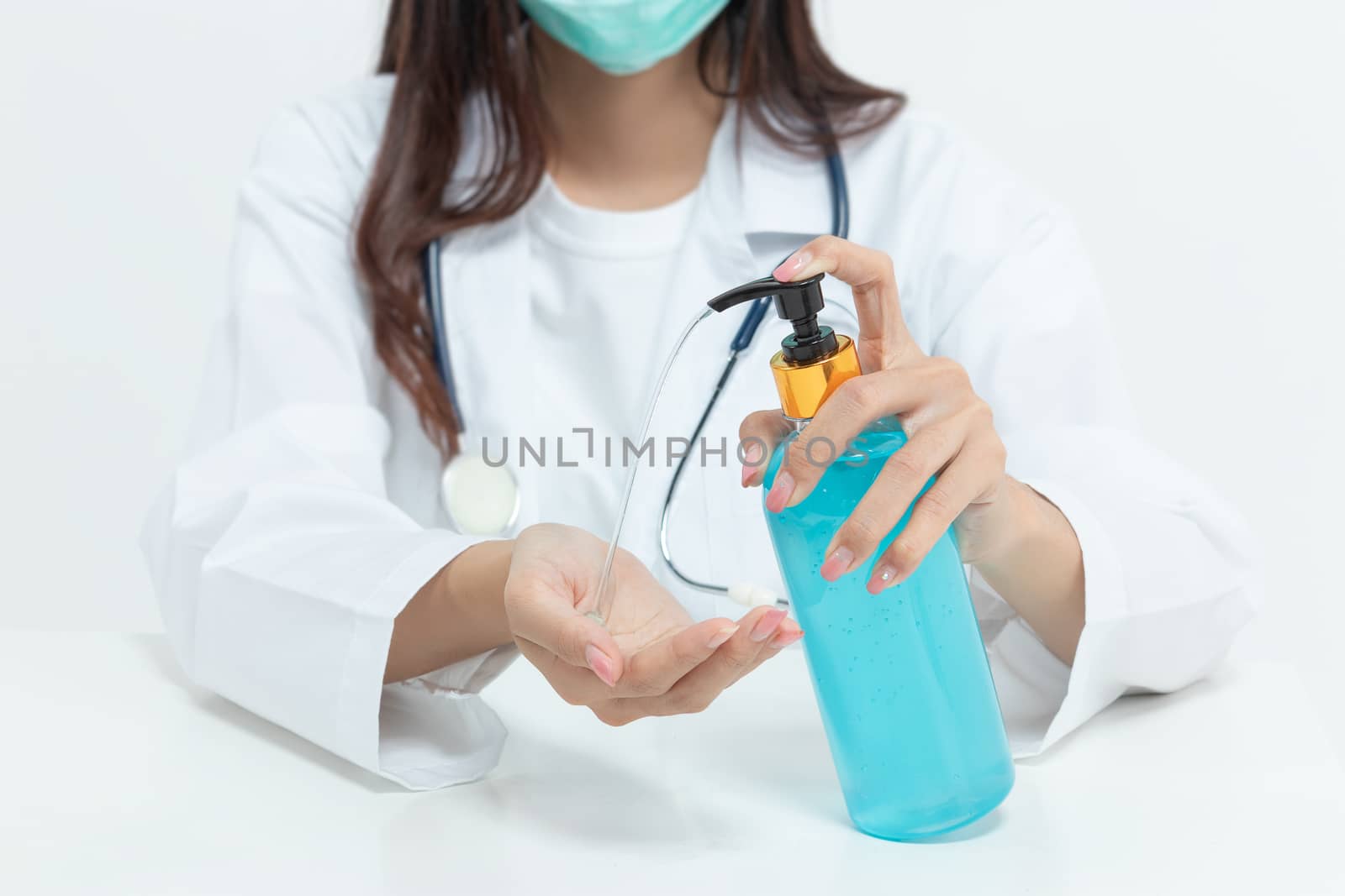 doctor and medical staff washing hand by hand sanitizer alcohol gel for cleaning, hygiene and disinfection, prevent of spreading of germs during infections of COVID-19 Coronavirus outbreak situation