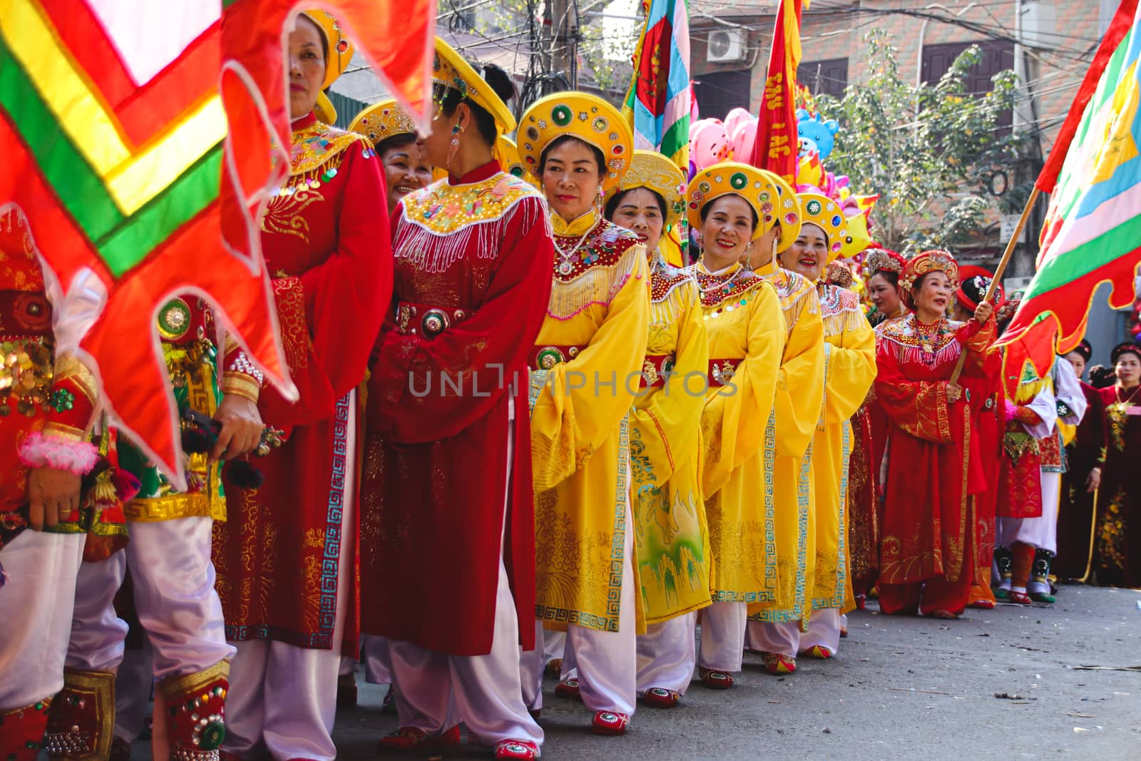 Street parade during the celebration of Dong Ky Firecracker Festival in Bac Ninh, Vietnam