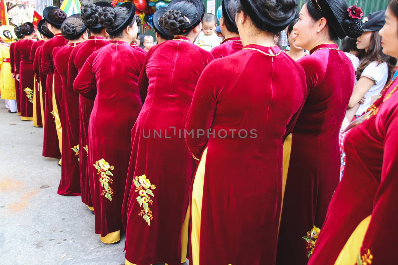 Street parade during the celebration of Dong Ky Firecracker Festival in Bac Ninh, Vietnam