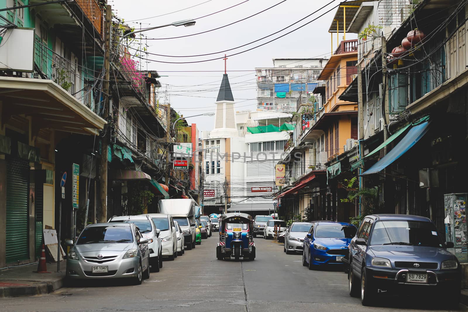 Empty deserted alleyways of Chinatown (Yaowarat Road) in Bangkok, Thailand during the lock down and home quarantine due to the covid-19 pandemic showing the new normal life