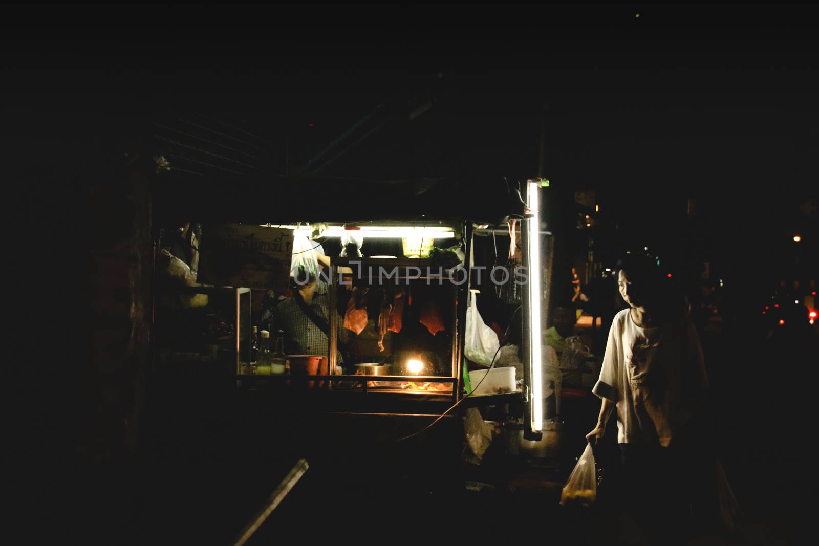 Editorial. Thai street food stall in night market in Bangkok City, Thailand