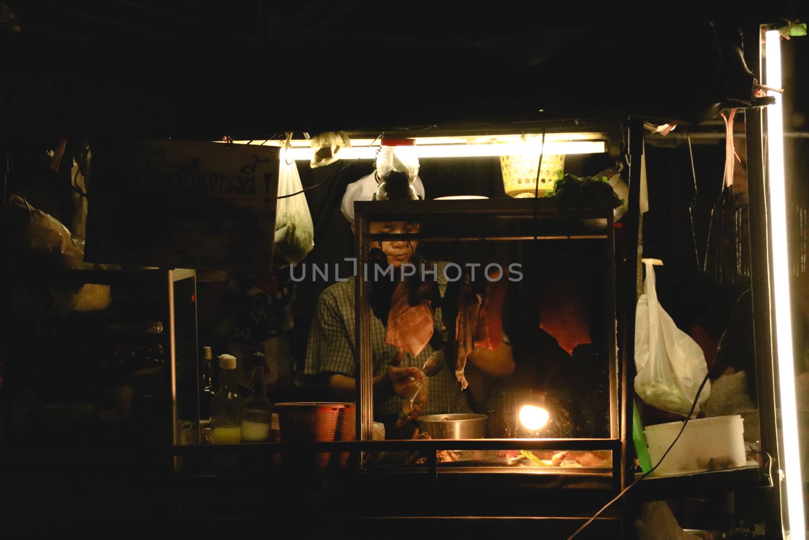 Editorial. Thai street food stall in night market in Bangkok City, Thailand